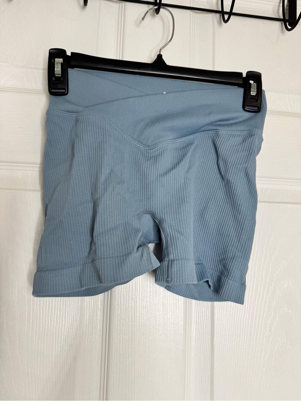 Ribbed High-Rise Bike Shorts — Dusty Blue